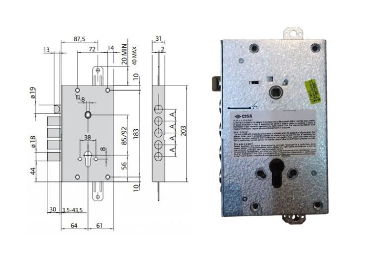 Serratura per porta blindata E.64 int.28 Cisa 56515. | Acquista su ferramentabeniamino.it