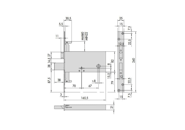Misure serratura infilare triplice Cisa 57318. | Acquista su ferramentabeniamino.it
