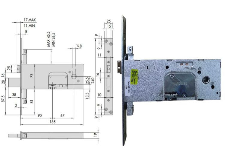 Serratura infilare triplica a doppia mappa con scrocco e mandata Cisa 57358. | Acquista su ferramentabeniamino.it