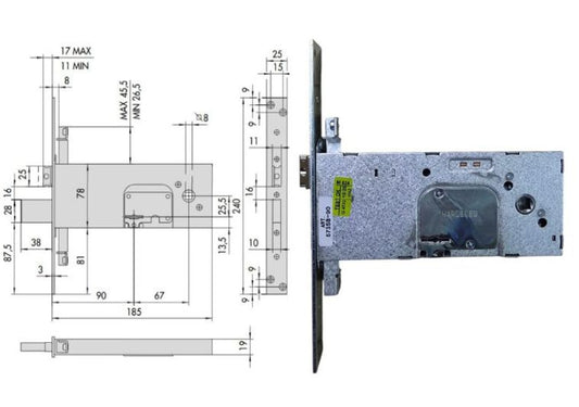 Serratura infilare triplica a doppia mappa con scrocco e mandata Cisa 57358. | Acquista su ferramentabeniamino.it
