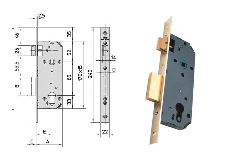 Misure serratura 7435 Viro