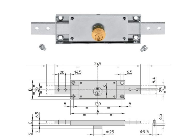 Misure serratura per serranda centrale Viro. | Acquista su ferramentabeniamino.it