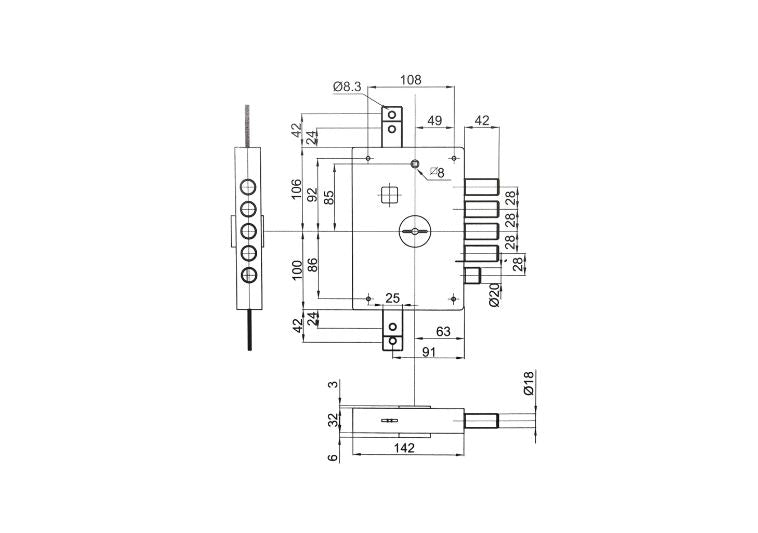 Esploso con misure serratura per porta blindata a doppia mappa int.28 E.60 Dx Dierre. | Acquista su ferramentabeniamino.it