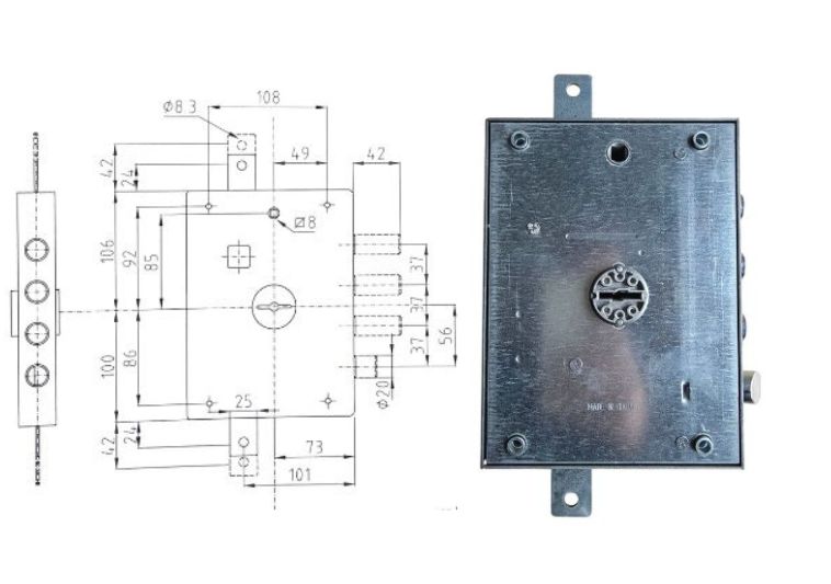 Esploso con misure + serratura per porta blindata a doppia mappaint.37  E.70 Sx Dierre. | Acquista su ferramentabeniamino.it