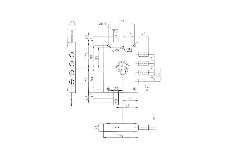 Esploso con misure serratura reversibile per porta blindata con profilo europeo E.60 mm. int.37 Dierre. | Acquista su ferramentabeniamino.it