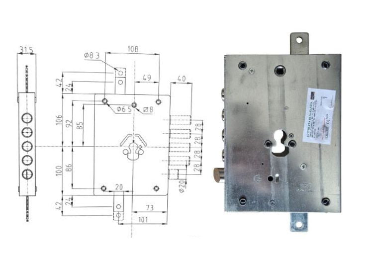 Esploso con misure + serratura reversibile per porta blindata con profilo europeo E.70 mm. Dierre. | Acquista su ferramentabeniamino.it