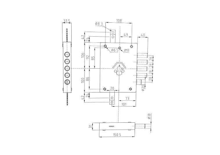 Esploso con misure serratura reversibile per porta blindata con profilo europeo E.70 mm. Dierre. | Acquista su ferramentabeniamino.it