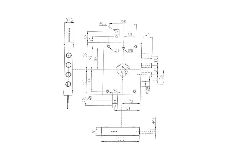 Esploso con misure serratura reversibile per porta blindata con profilo europeo E.70 mm. int.37 Dierre. | Acquista su ferramentabeniamino.it