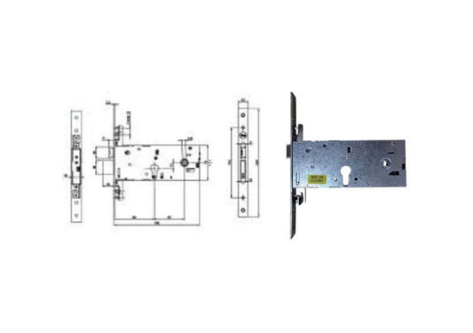 Esploso con misure + serratura infilare triplice profilo europeo 94000 Yale. | Acquista su ferramentabeniamino.it