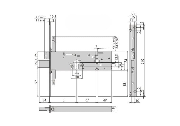 Misure serratura infilare triplica a doppia mappa con scrocco e mandata Cisa 56358. | Acquista su ferramentabeniamino.it