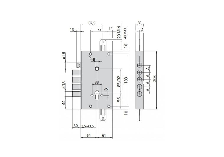 Misure serratura per porta blindata Cisa 56515. | Acquista su ferramentabeniamino.it