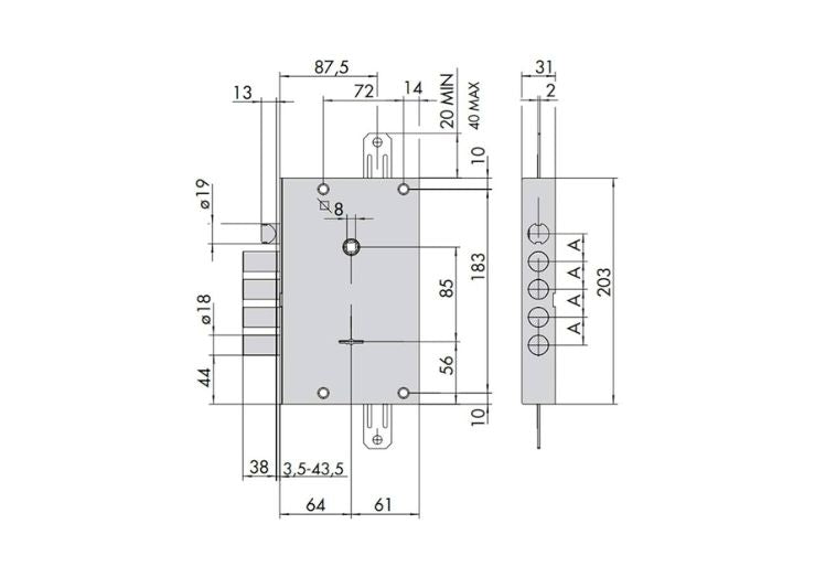 Misure serratura per porta blindata Cisa 57515. | Acquista su ferramentabeniamino.it