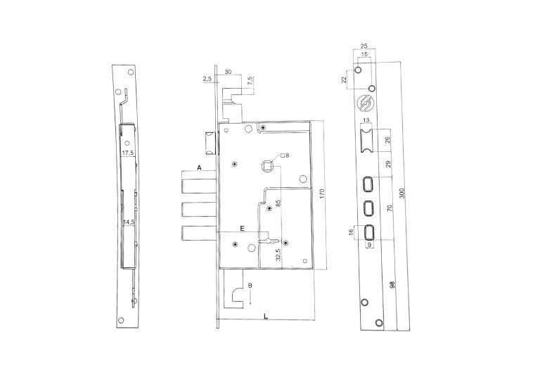 Misure serratura triplice doppia mappa per legno E.60 Securemme. | Acquista su ferramentabeniamino.it