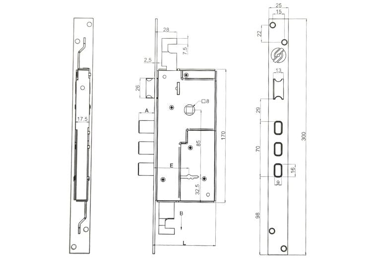 Misure serratura triplice doppia mappa per legno E.45 Securemme. | Acquista su ferramentabeniamino.it