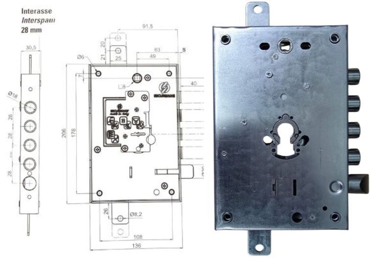 Serratura per porte blindate sporgenza + 13 mm Securemme E.63 CE dx. | Acquista su ferramentabeniamino.it