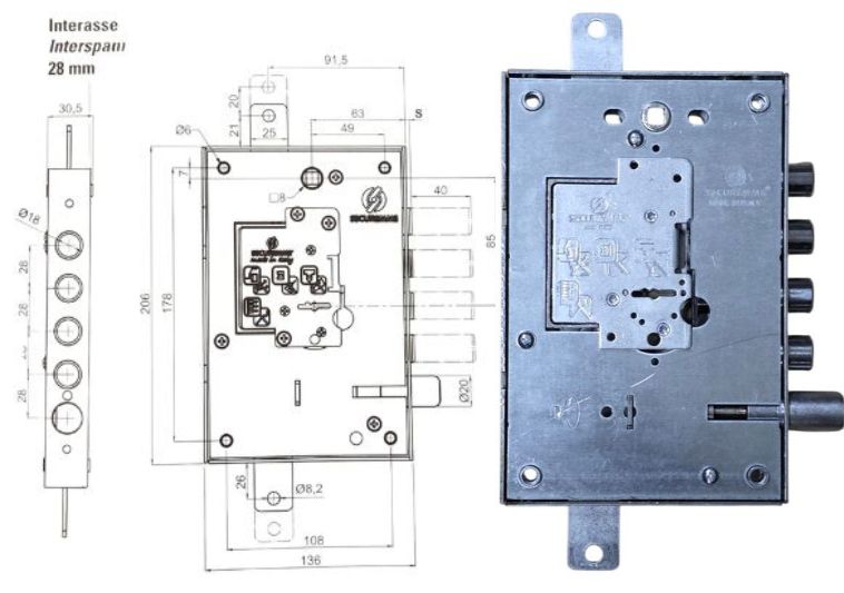 Serratura per porte blindate sporgenza + 13 mm Securemme E.63 DM dx. | Acquista su ferramentabeniamino.it