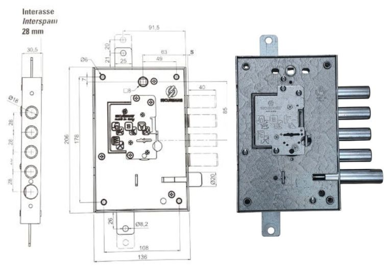 Serratura per porte blindate sporgenza + 40 mm Securemme E.63 DM dx. | Acquista su ferramentabeniamino.it