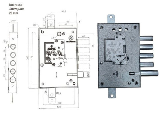 Serratura per porte blindate sporgenza + 40 mm Securemme E.63 DM dx. | Acquista su ferramentabeniamino.it