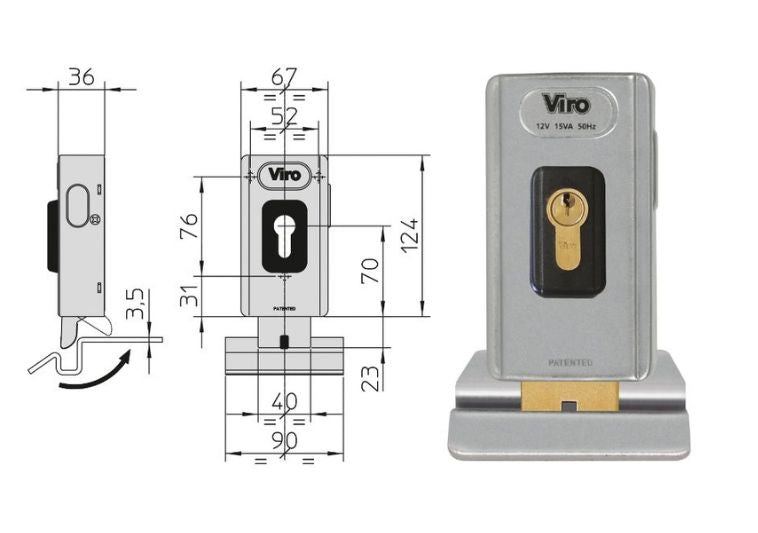 Misure serratura elettrica Viro V06. | Acquista su ferramentabeniamino.it